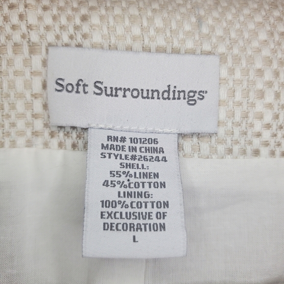 Soft Surroundings Beige Tweed Blazer Linen Blend Sz L - Picture 11 of 11